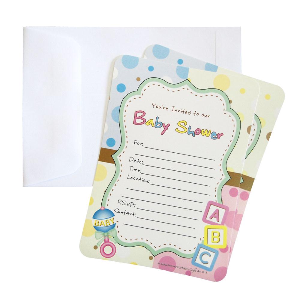 Baby Shower Invitation Envelope, ABC Blocks Baby Rattle, 7-Inch, 12-Piece