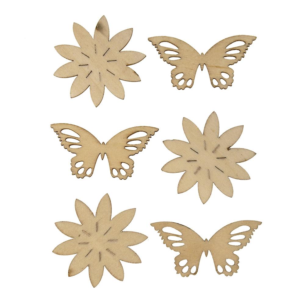 Butterfly Laser Cut Wooden Stickers, Natural, 2-1/4-Inch, 6-Count