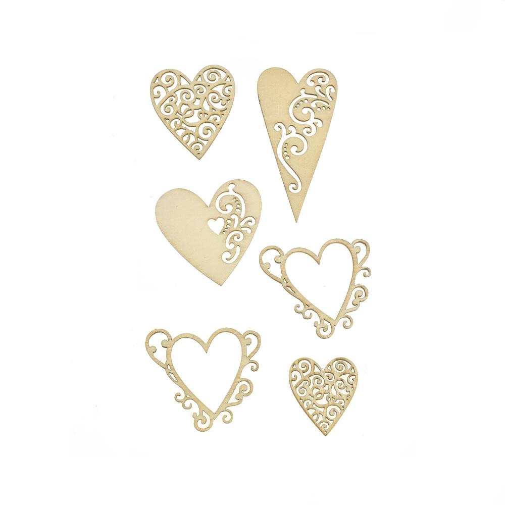 Hearts Laser Cut Wooden Stickers, 2-Inch, 6-Piece