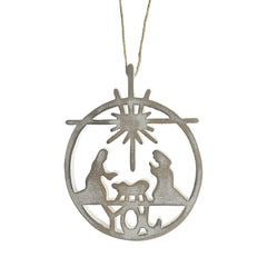 Wooden Nativity Disc Christmas Ornament