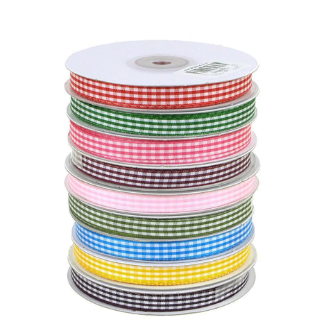 Gingham Checkered Plaid Polyester Ribbon, 3/8-inch, 25-yard