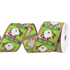 Christmas Jolly Waving Santa Satin Wired Ribbon, 2-1/2-inch, 10-yard