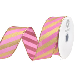 Christmas Satin Diagonal Stripes Wired Ribbon, 10-yard