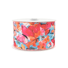 Spring Oil Painting Butterflies Deluxe Wired Ribbon, 10-yard