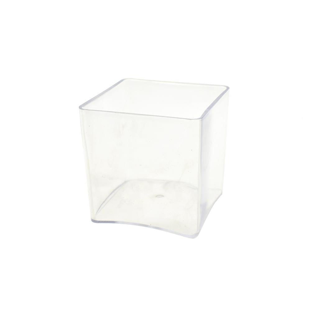 Clear Plastic Square Vase Display, 4-Inch x 4-Inch