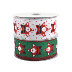 Christmas Star Shaped Santa Satin Wired Ribbon, 1-1/2-inch, 10-yard