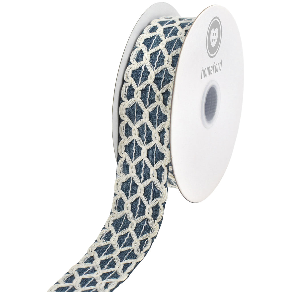 Scallop Weave Burlap Faux Linen Wired Ribbon, 1-1/2-inch, 10-yard