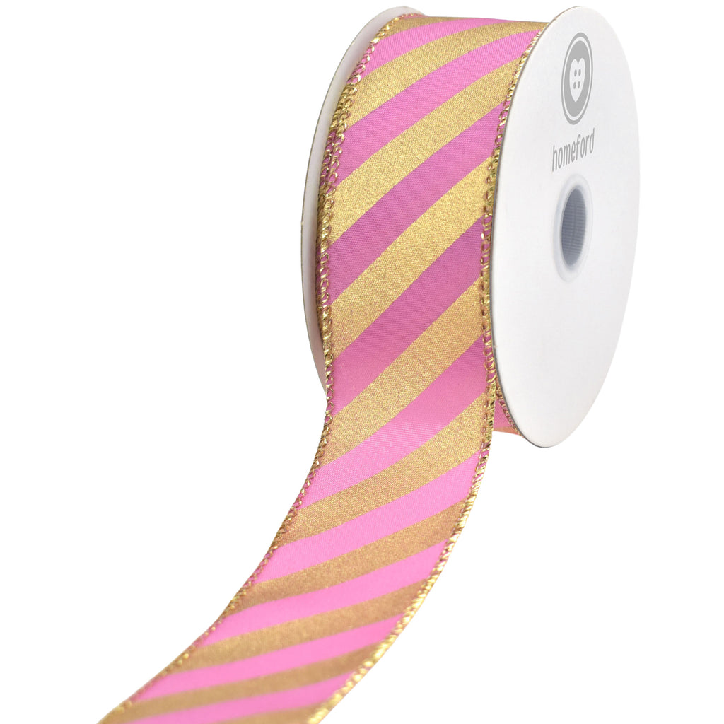 Christmas Satin Diagonal Stripes Wired Ribbon, 10-yard