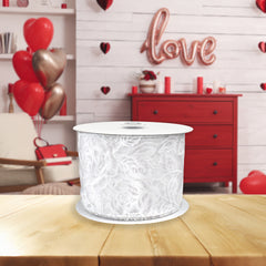 Glittered Roses Sheer Organza Wired Ribbon, 10-yard