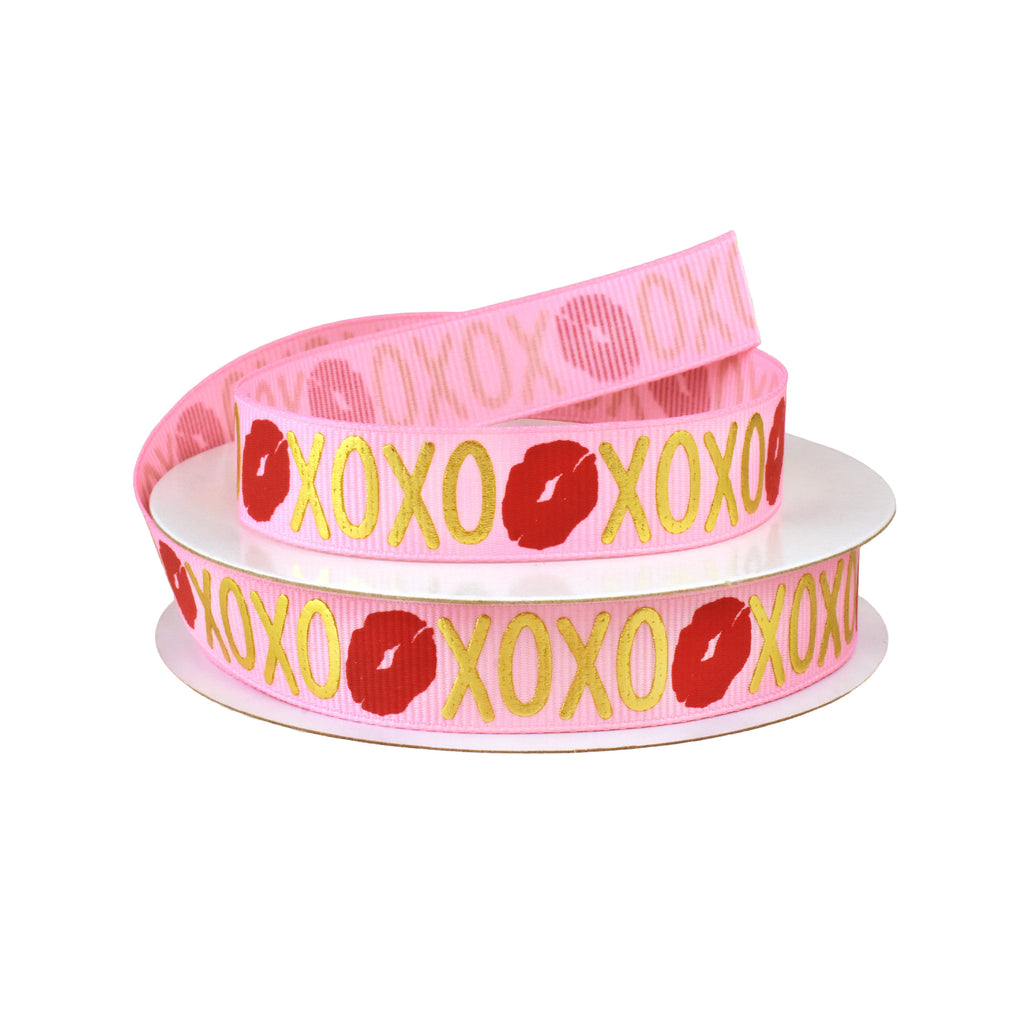 Valentine's XOXO Lips Grosgrain Ribbon, 10-yard