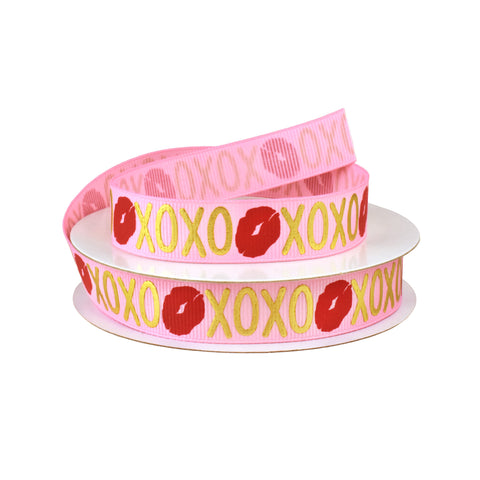 Valentine's XOXO Lips Grosgrain Ribbon, 10-yard