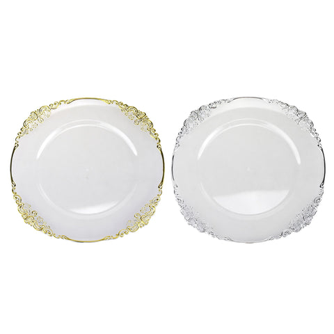 Baroque Edge Clear Round Plastic Charger Plate, 14-inch
