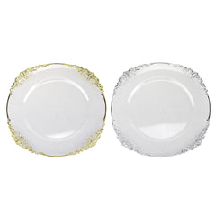 Baroque Edge Clear Round Plastic Charger Plate, 14-inch
