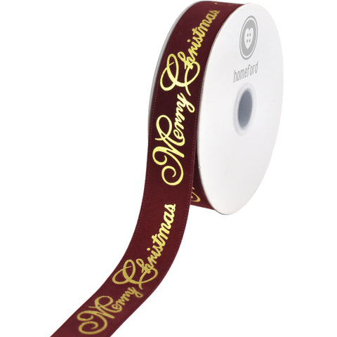 Merry Christmas Embossed Script Velvet Ribbon, 10-yard
