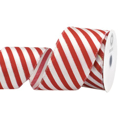 Christmas Iridescent Candy Cane Stripes Wired Ribbon, 10-yard