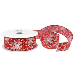 Christmas Lined Poinsettias Satin Wired Ribbon, 2-1/2-inch, 50-yard