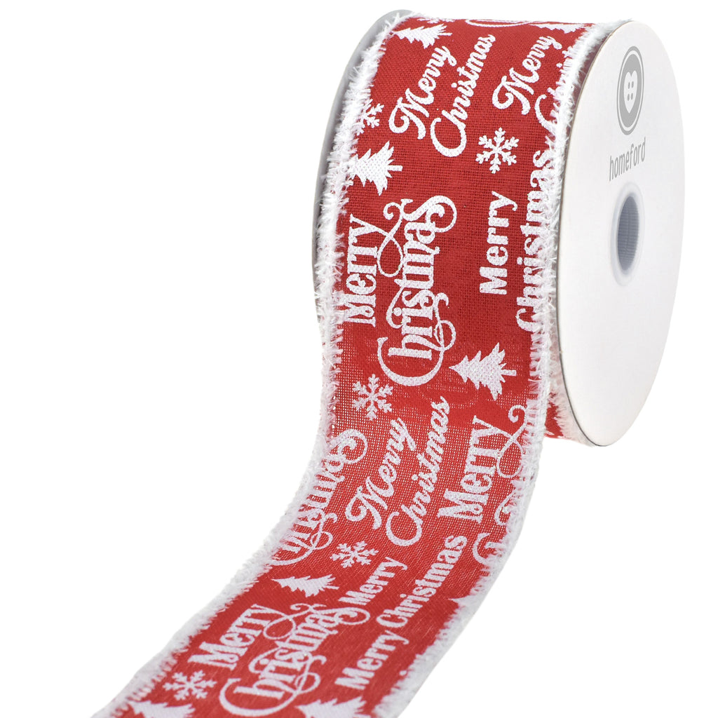 Merry Christmas Snowy Edge Wired Ribbon, 2-1/2-inch, 10-yard
