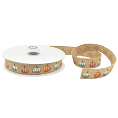 Pumpkins Faux Linen Autumn Fall Ribbon, 10-yard