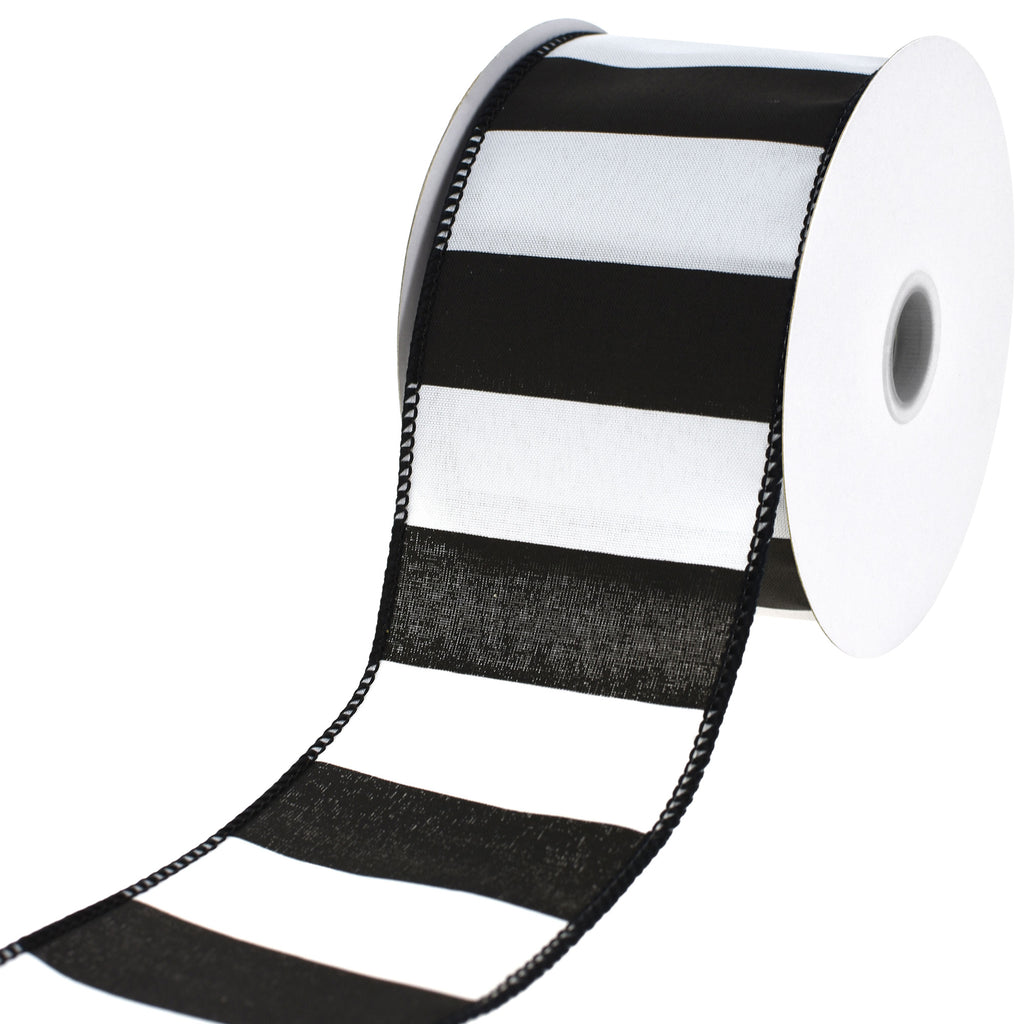 Railroad Stripes Wired Ribbon, 2-1/2-inch, 10-yard