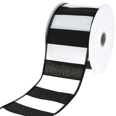 Railroad Stripes Wired Ribbon, 2-1/2-inch, 10-yard