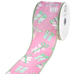 Wrapped Christmas Gifts Faux Linen Wired Ribbon, 2-1/2-inch, 10-yard