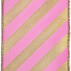 Christmas Satin Diagonal Stripes Wired Ribbon, 10-yard