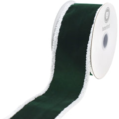 Christmas Velvet Fuzzy Edge Wired Ribbon, 10-yard