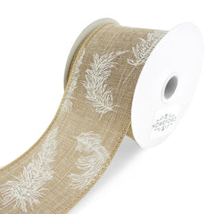 Feathers Linen Wired Ribbon, 2-1/2-Inch, 10-Yard