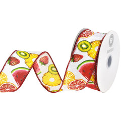 Summer Fruits Polka Dots Satin Wired Ribbon, 1-1/2-inch, 10-yard