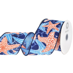 Summer Starfish Satin Wired Ribbon, 2-1/2-inch, 10-yard