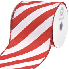 Christmas Candy Cane Glossy Stripe Wired Ribbon, 10-yard