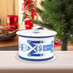 Christmas Glittered Chinoiserie Nutcracker Wired Ribbon, 10-yard