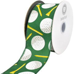 Golf Balls and Tees Wired Ribbon, 10-yard