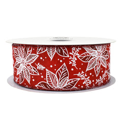 Christmas Lined Poinsettias Satin Wired Ribbon, 2-1/2-inch, 50-yard