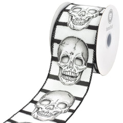 Halloween Vintage Skull Stripes Satin Wired Ribbon, 10-yard