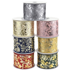 Christmas Embossed Elegant Swirls Satin Wired Ribbon, 2-1/2-inch, 10-yard