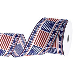 Patriotic American Flag USA Banner Wired Ribbon, 2-1/2-inch, 10-yard