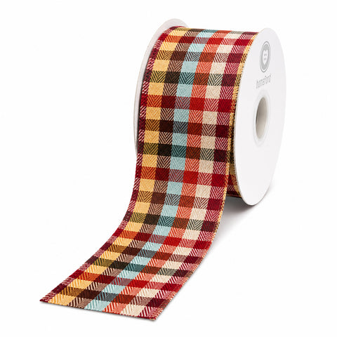 Autumn Fall Tonal Twill Plaid Wired Edge Ribbon, 2-1/2-inch, 10-yard