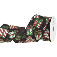 Wrapped Christmas Gifts Satin Wired Ribbon, 2-1/2-inch, 10-yard