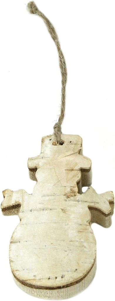 Christmas Wooden Ornament with Birch, Natural, 3-inch, Snowman