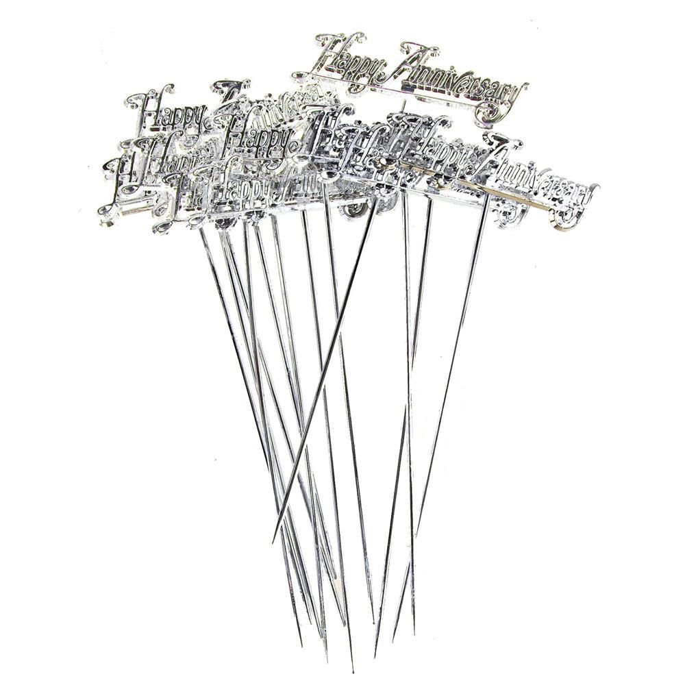 Plastic Chrome "Happy Anniversary" Pick, 5-Inch, 12 Count
