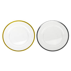 Metallic Trim Clear Round Plastic Charger Plate, 13-inch