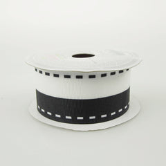 Saddle Stitch White Grosgrain Ribbon, 1-1/2-inch, 10-yard