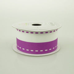 Saddle Stitch White Grosgrain Ribbon, 1-1/2-inch, 10-yard