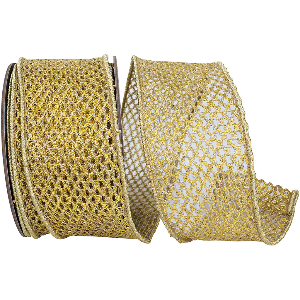 Metallic Chain Link Net Wired Edge Ribbon, 10-yard