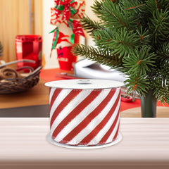 Christmas Iridescent Candy Cane Stripes Wired Ribbon, 10-yard