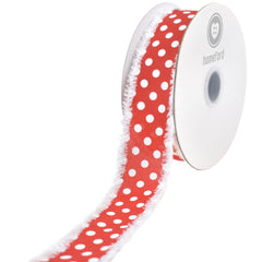 Christmas Satin Polka Dots Fuzzy Edge Wired Ribbon, 10-yard