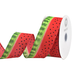 Summer Watermelon Stripe Pattern Wired Ribbon, 10-yard
