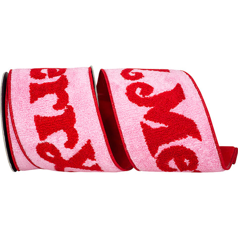 Christmas Textured Embroidered Merry Fused Dupioni Backed Wired Edge Ribbon, 4-inch, 5-yard