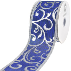 Christmas Metallic Embossed Swirls Wired Ribbon, 10-yard
